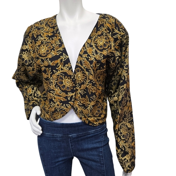 Vntg Passports Gold /Black Beaded Open Evening Jacket L - Picture 1 of 15